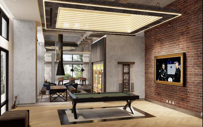 a pool table in a lounge room